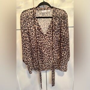 New York & Company Sweet Pea Collection - Semi Sheer Leopard Print V-Neck Blouse